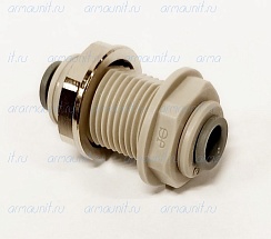 Коннектор для перегородки с гайкой PI1208S, 1/4", цанга, ацеталь-сополимер, JG