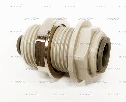 Коннектор для перегородки понижающий с гайкой PI121208S, 3/8" х 1/4", цанга, ацеталь-сополимер, JG