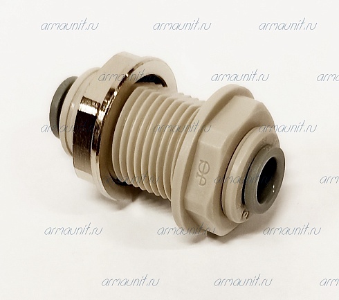 Коннектор для перегородки с гайкой PI1208S, 1/4", цанга, ацеталь-сополимер, JG